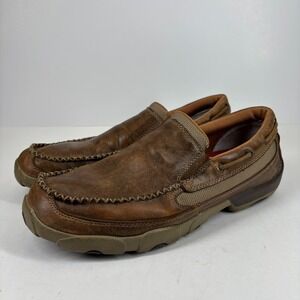 Twisted X Men's US 10W Brown Bomber Leather Slip-On Comfort Driving Mocs MDMS002